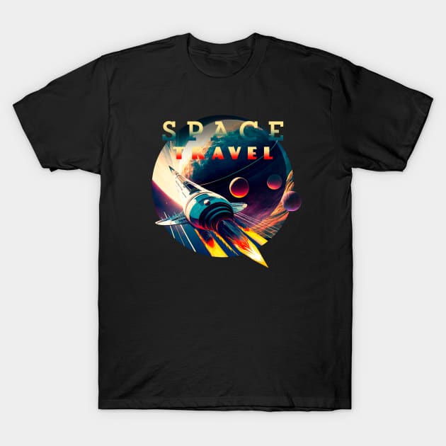 Space Travel — Vintage retro space poster T-Shirt by Synthwave1950